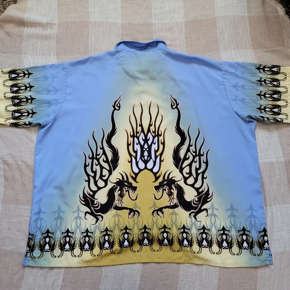 NWOT y2k Dragon Fire & Flames Hawaiian Shirt - Picture 10 of 11